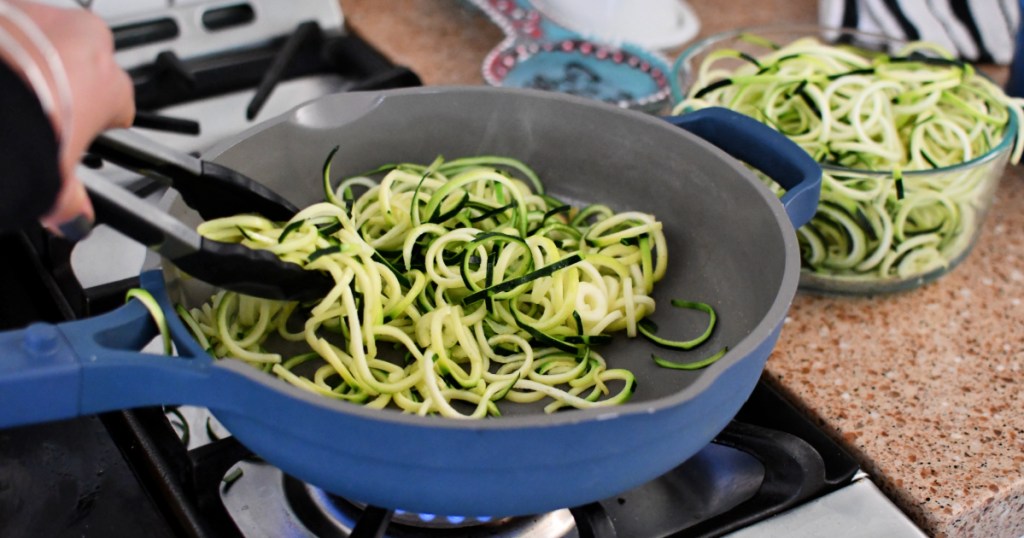 making zoodles in a pan