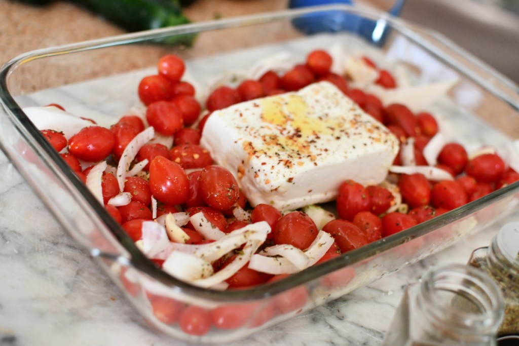 tik tok baked feta pasta before baking