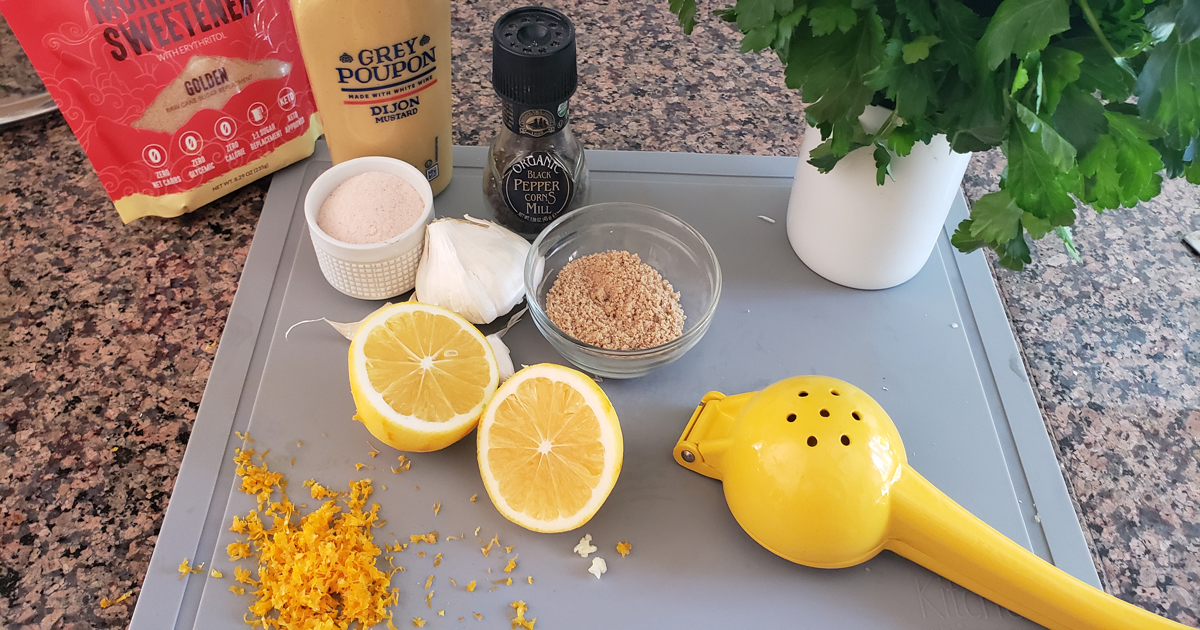 prepping the baking sauce for braised chicken thighs