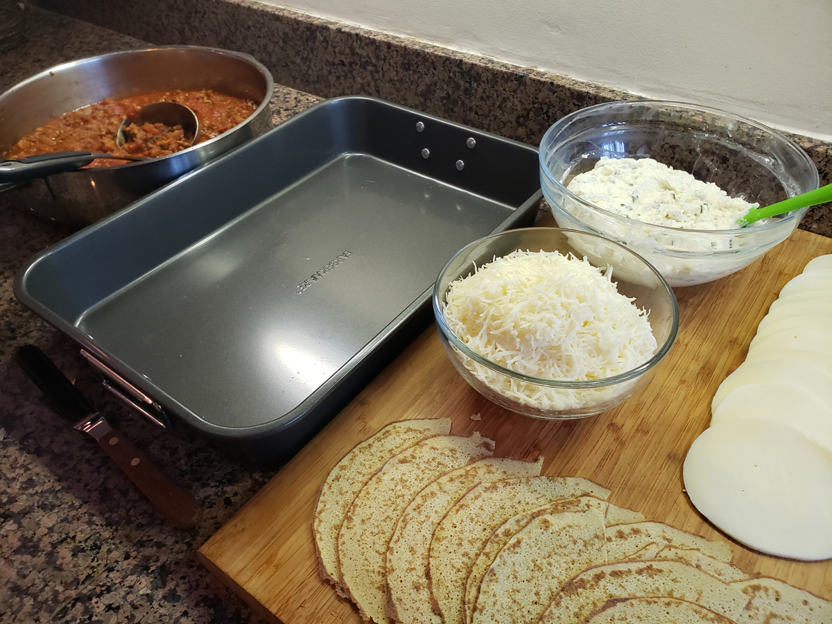 Mis en place for building the lasagna