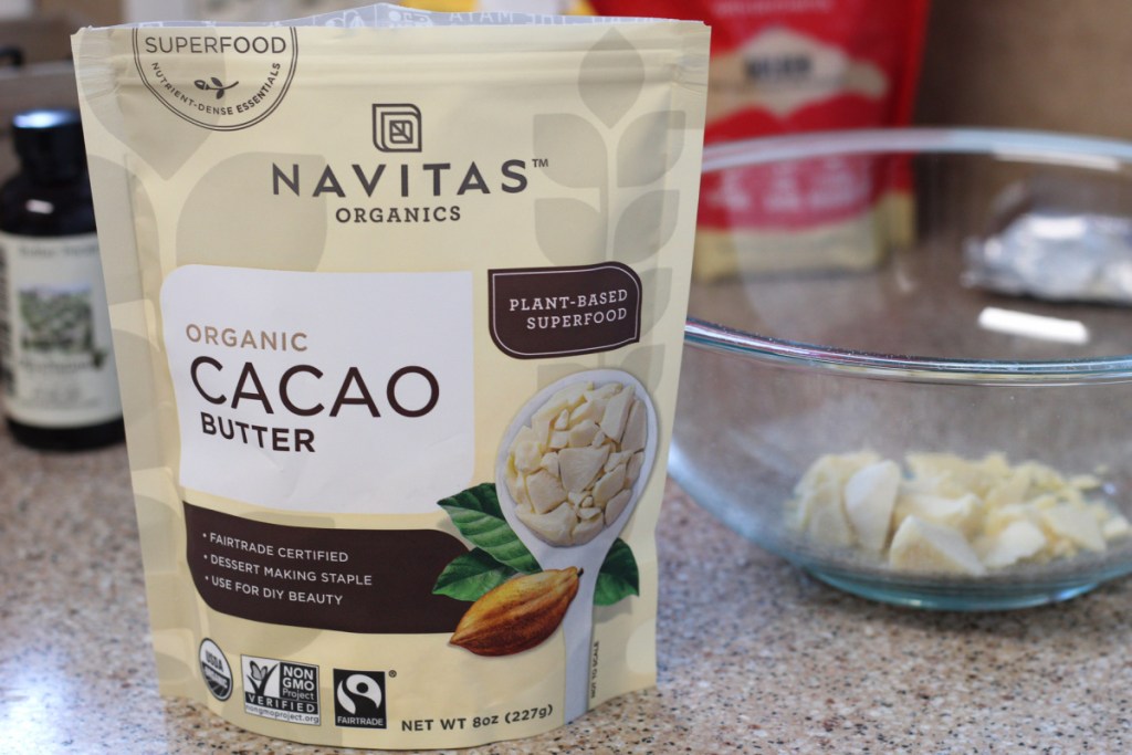 Cacao butter in a mixing bowl