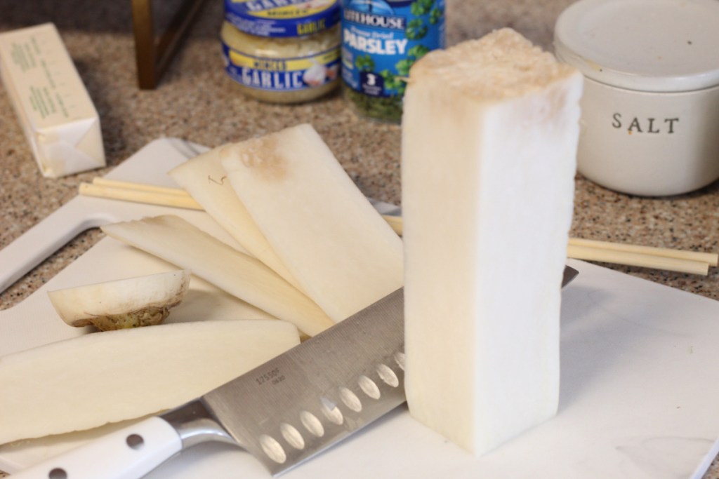 slicing daikon radish