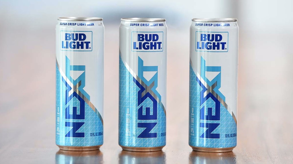 three cans of bud light next zero carb keto beer in a line