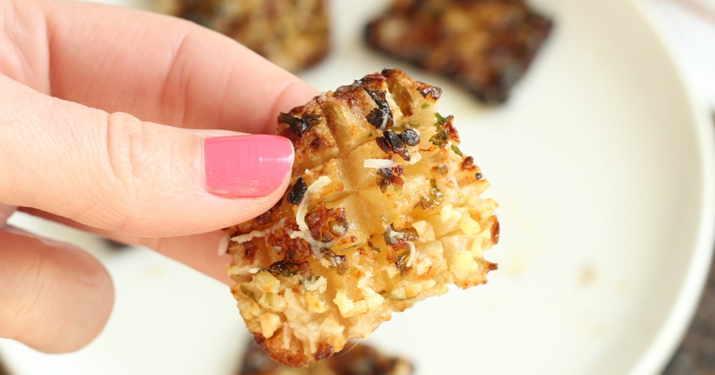 hand holding low carb potato radish bite