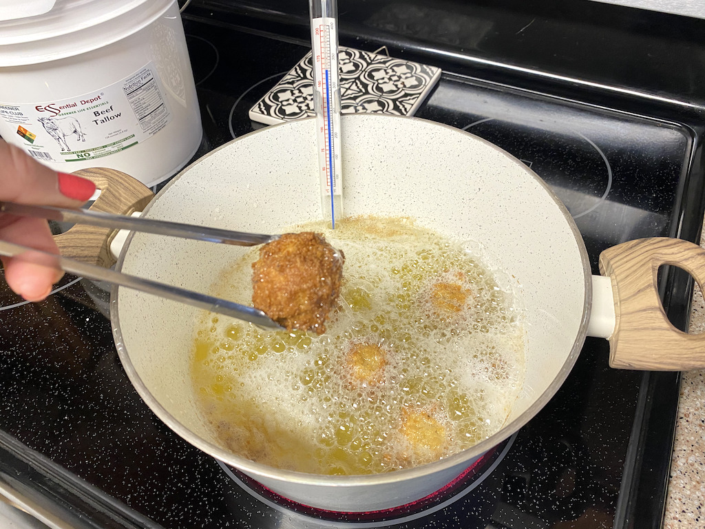 frying keto hush puppies in oil 