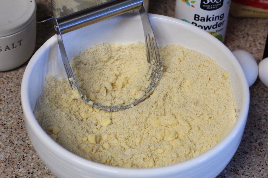 mixing bowl with biscuit batter