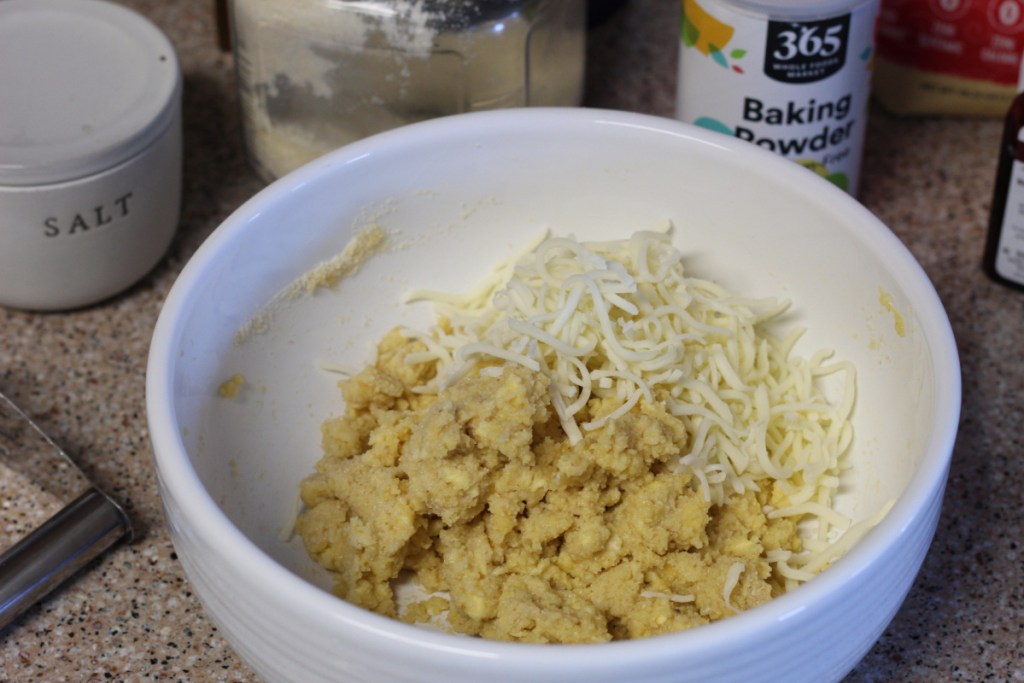 keto biscuit dough in mixing bowl