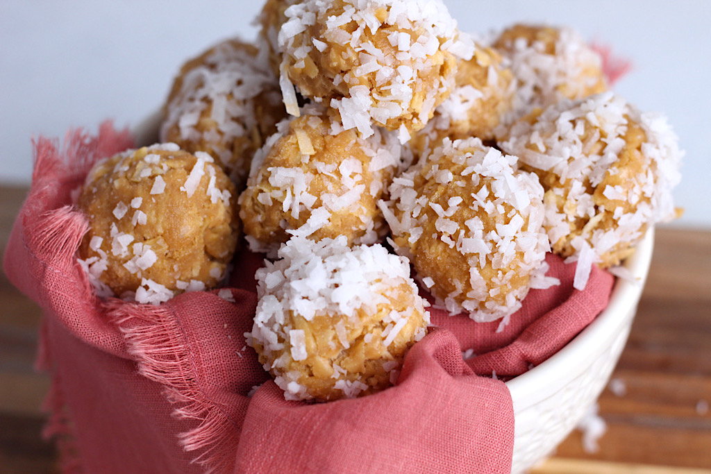 keto truffles with shredded coconut in bowl