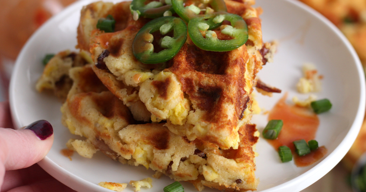 Loaded Keto Waffles Stuffed with Bacon, Eggs, & Cheese Hip2Keto
