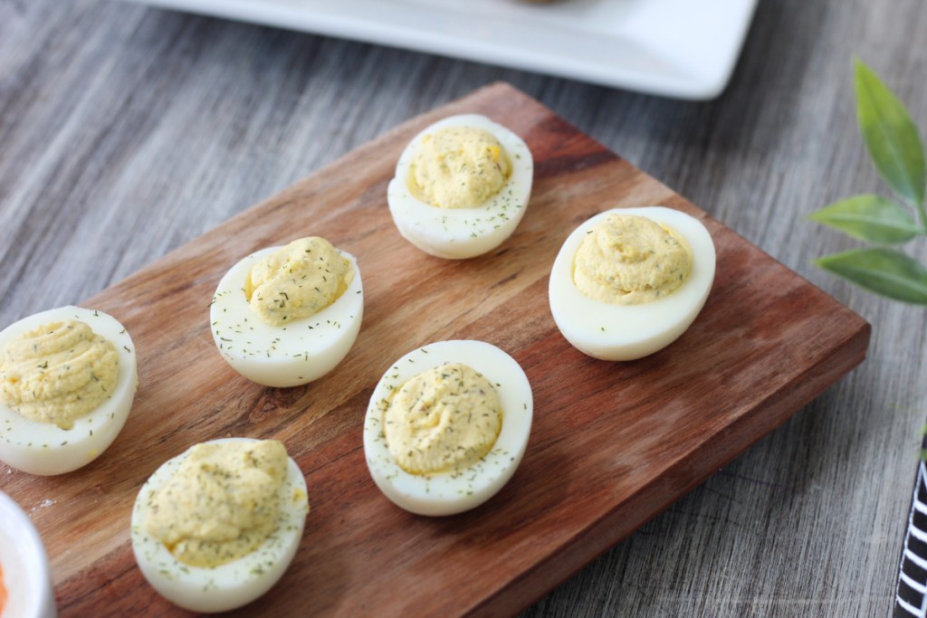 plated keto deviled eggs - low carb pioneer woman recipe