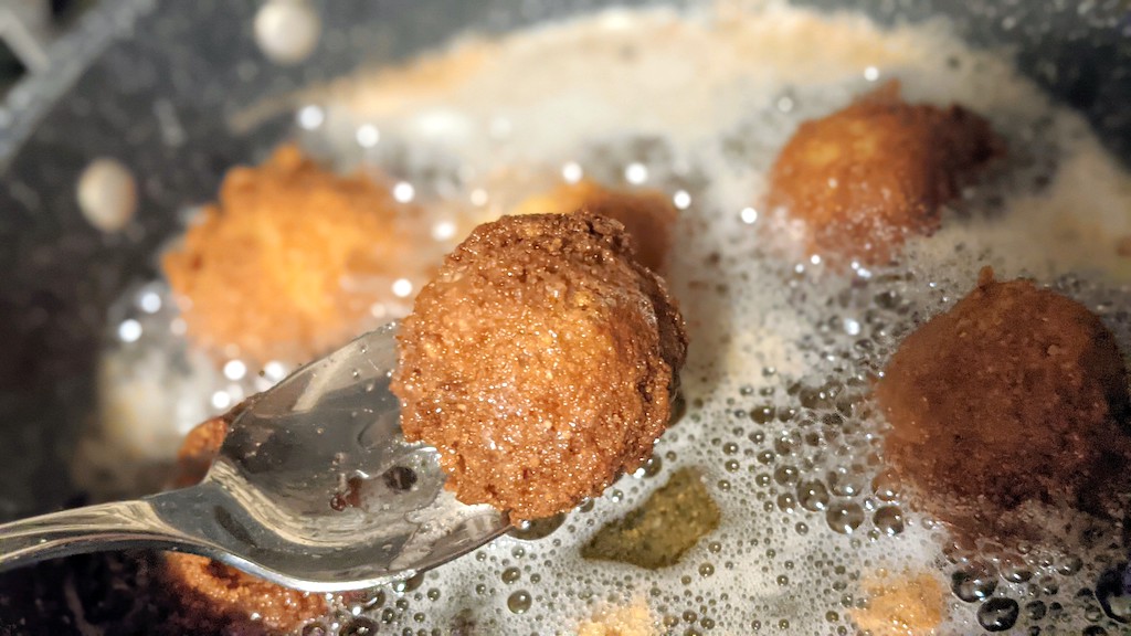 taking keto hush puppies out of hot oil