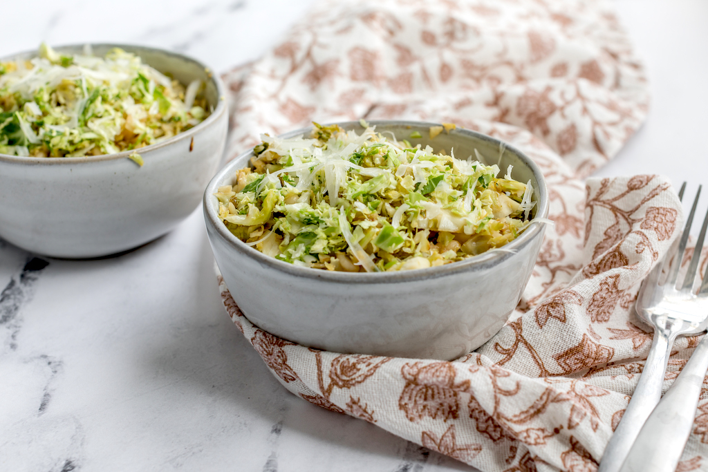 Brussels sprouts salad in two bowls