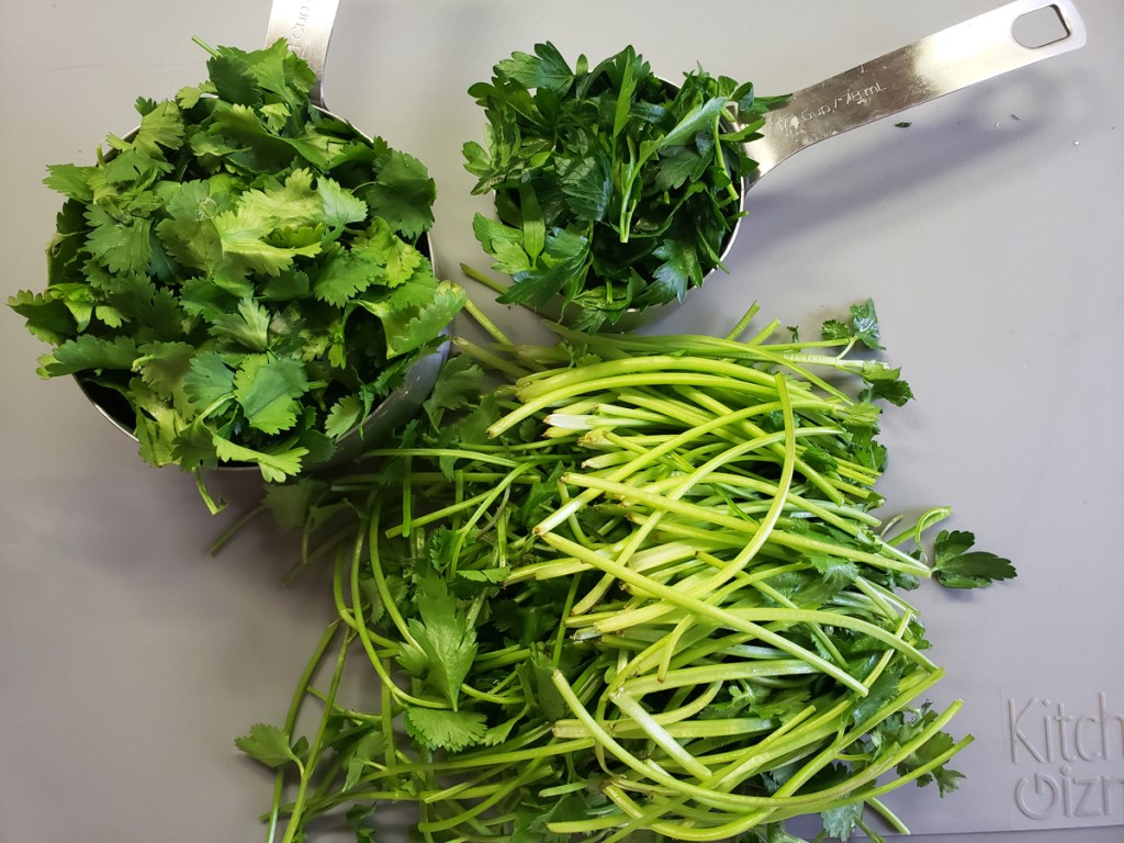 Cleaning cilantro and parsley for chimichurri