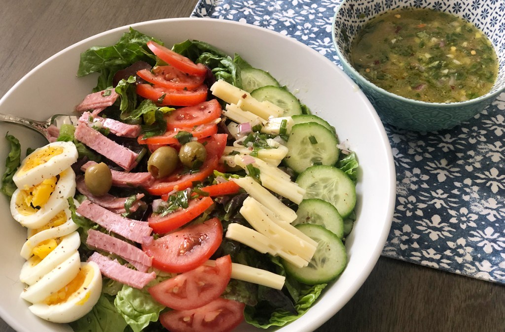 keto dill pickle juice salad dressing and salad