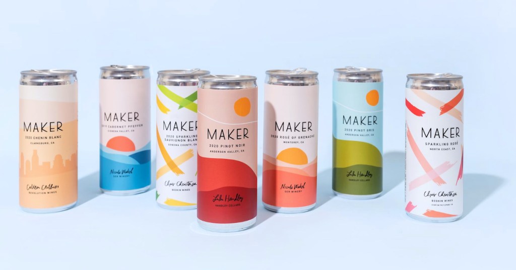 various styles of maker canned keto low carb wine on blue background
