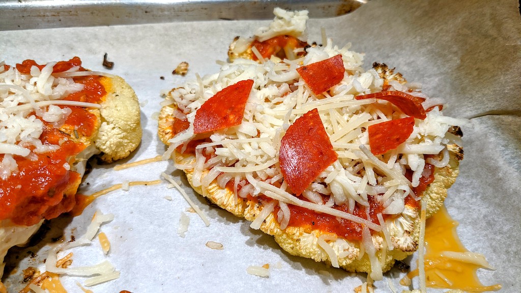 pepperoni & cheese on cauliflower 