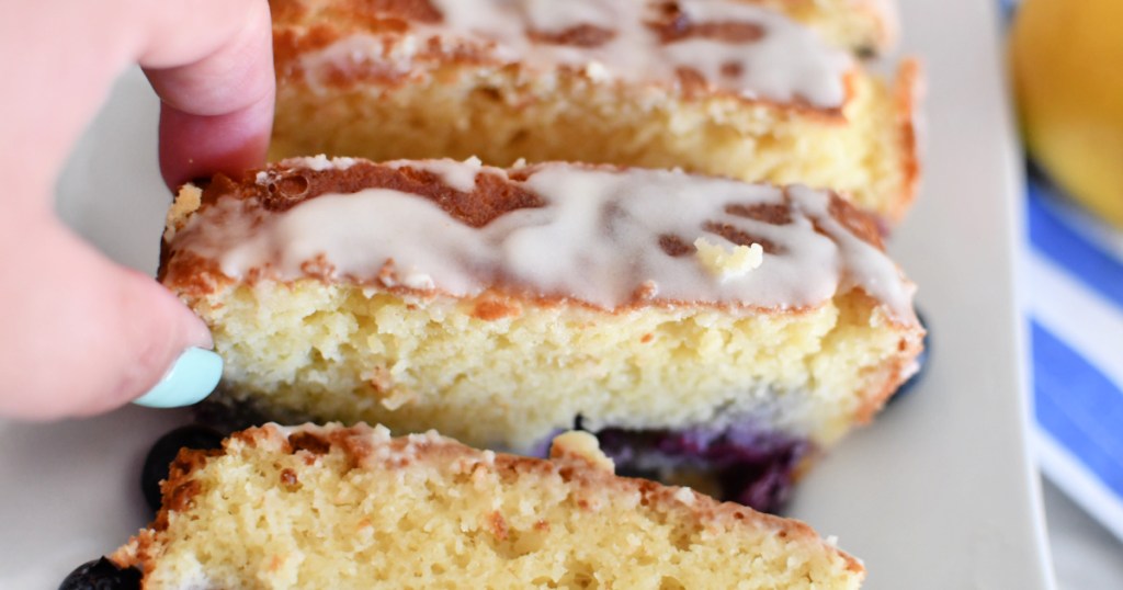 slice of keto blueberry pound cake