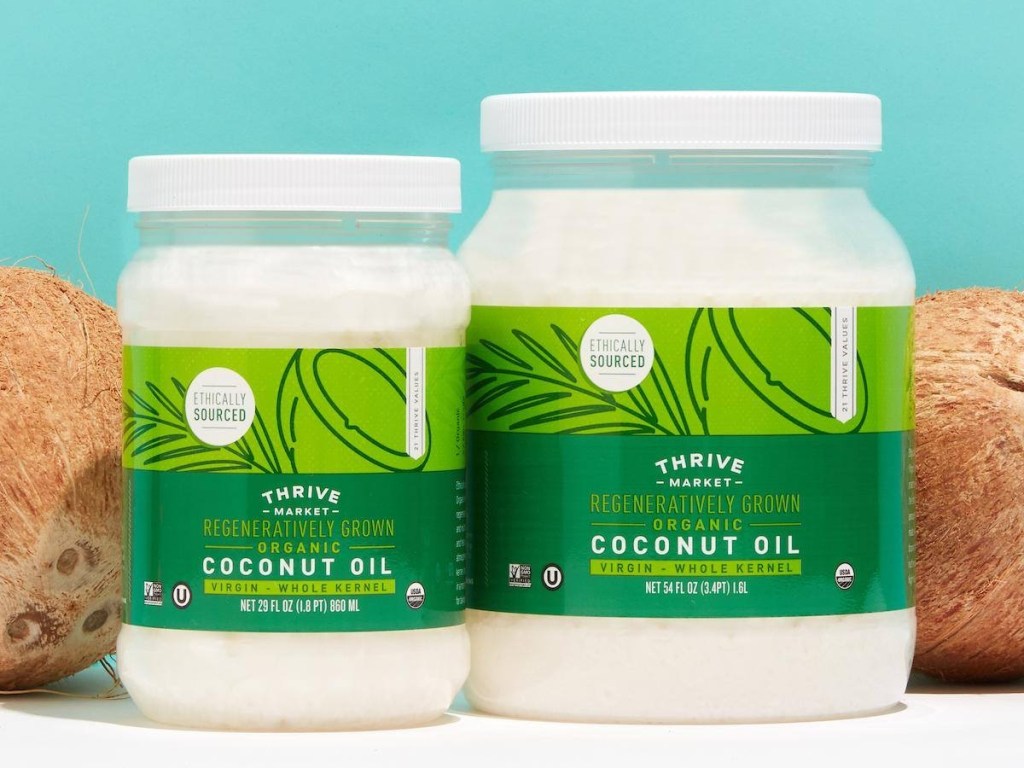 two jars of Thrive coconut oil