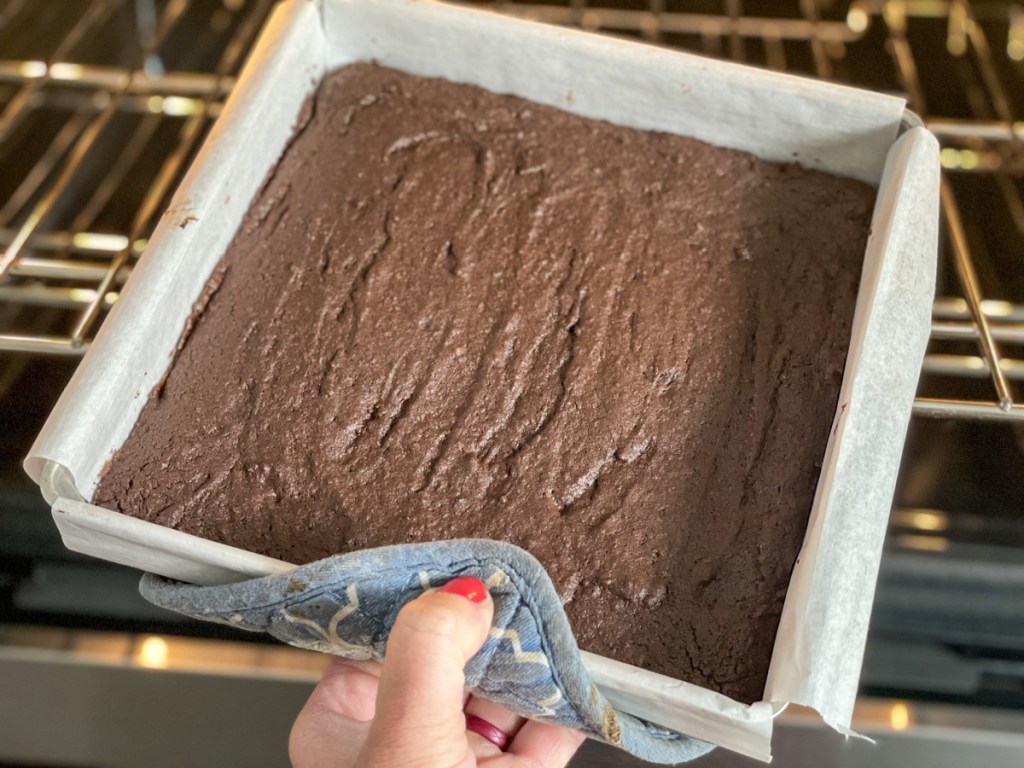 baked brownies coming out of the oven