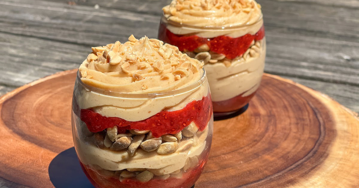 keto whipped peanut butter and jelly parfait with peanuts
