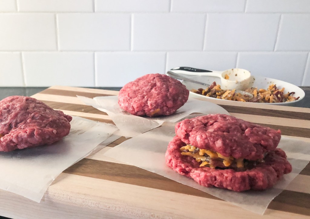 assembled stuffed keto burgers 