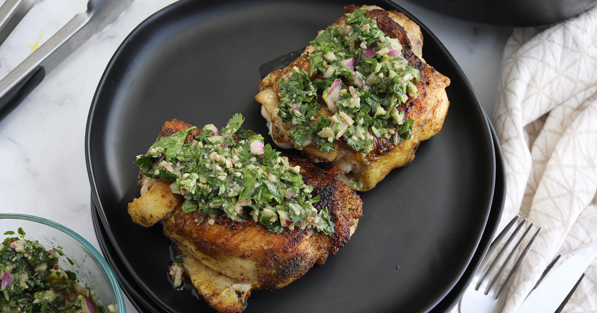 Cilantro Lime Chicken Thighs with Chimichurri Sauce Keto Dinner Idea!