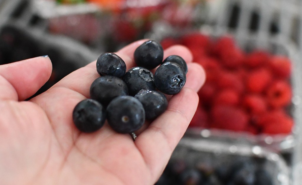 hand with blueberries