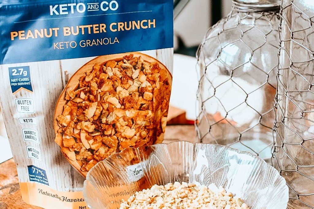 granola and bowl on counter