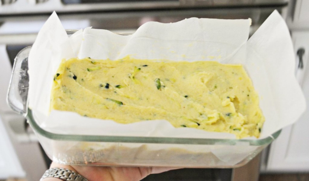 bread batter in loaf pan