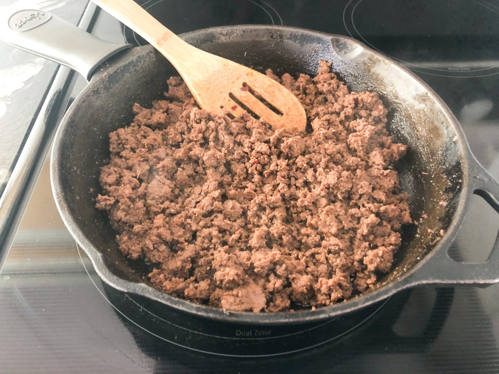 ground beef in a skillet