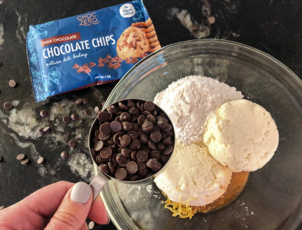 chocolate chips in a measuring cup for cannoli filling