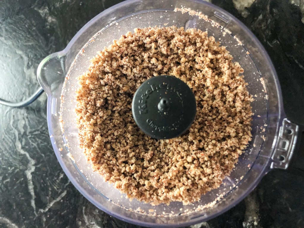 pecans finely chopped in a food processor