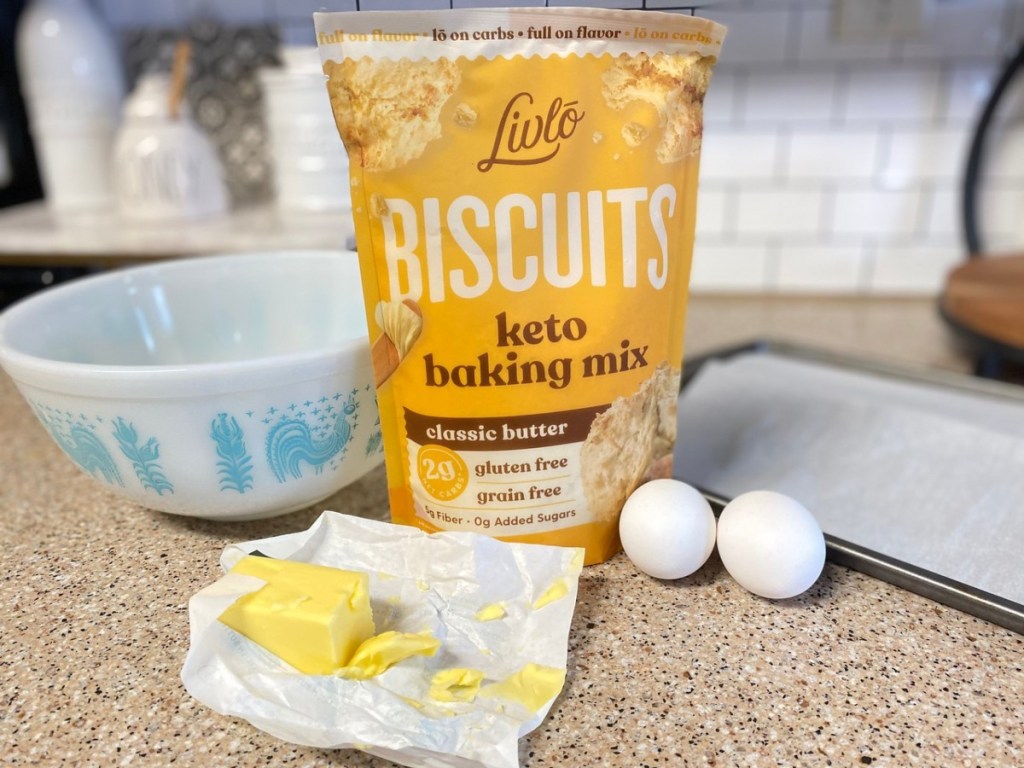 keto biscuit mix next to butter and eggs