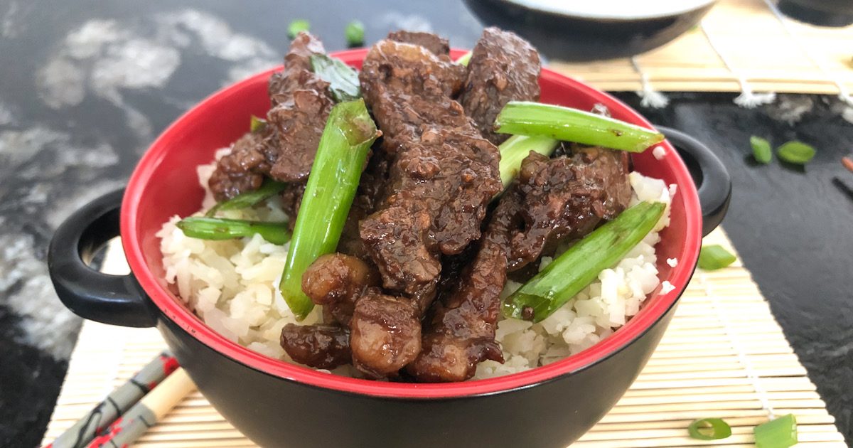 bowl of keto Mongolian beef crockpot