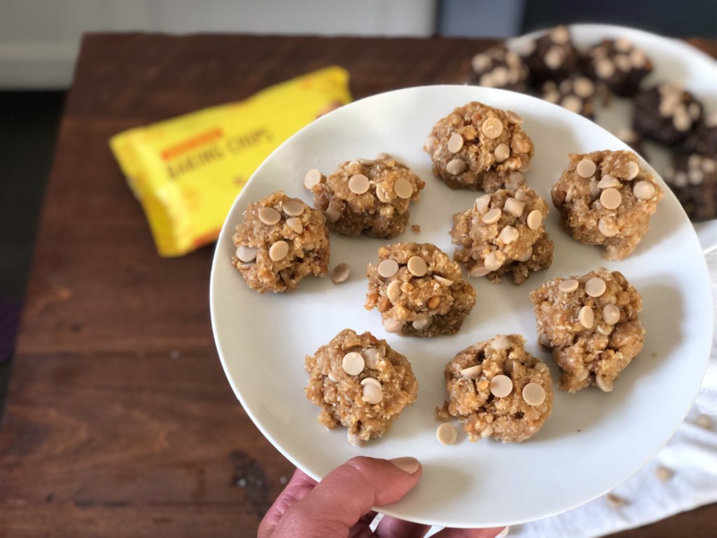 keto no-bake peanut butter cookies on a plate 