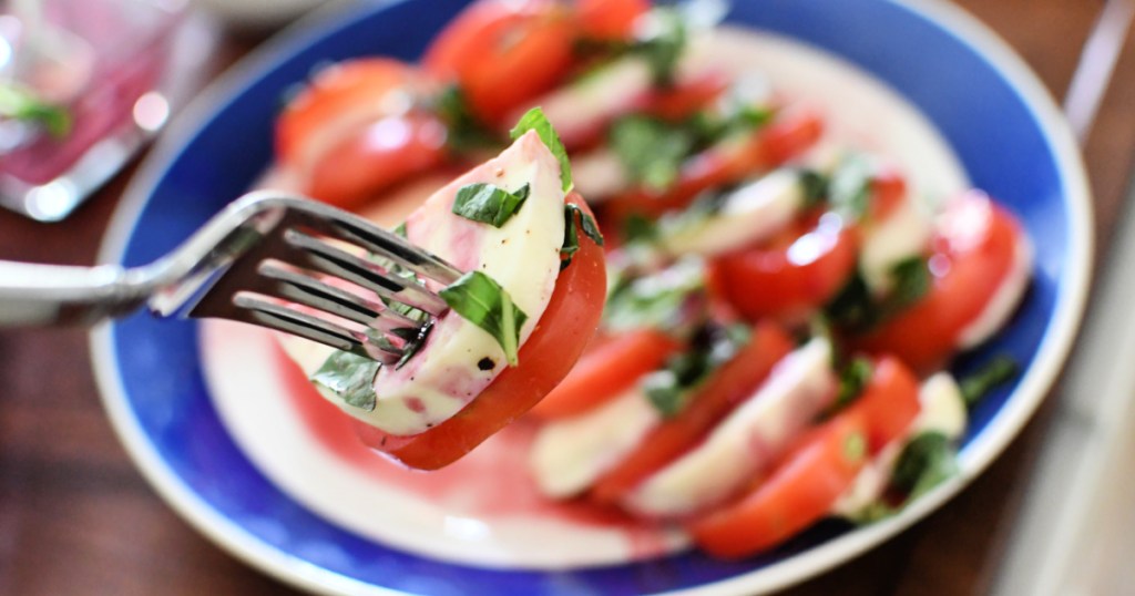 bite of caprese salad