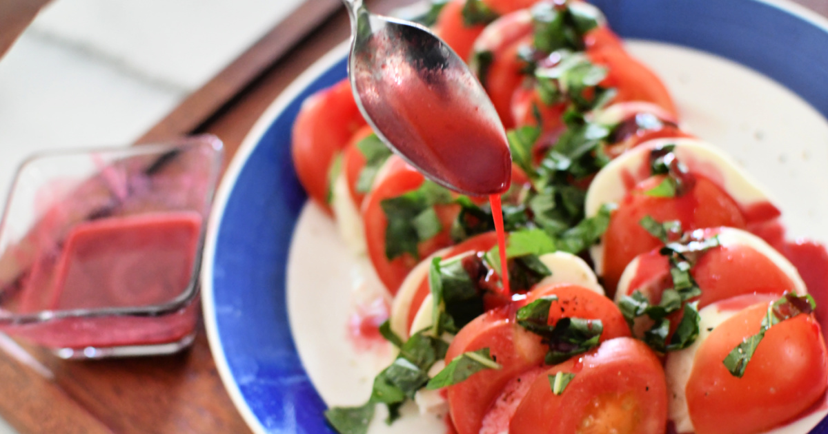 Easy Caprese Salad Recipe with Keto Blackberry Balsamic Drizzle