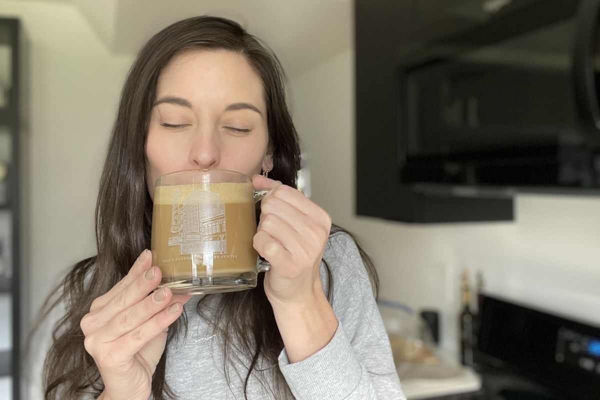 woman drinking mushroom coffee