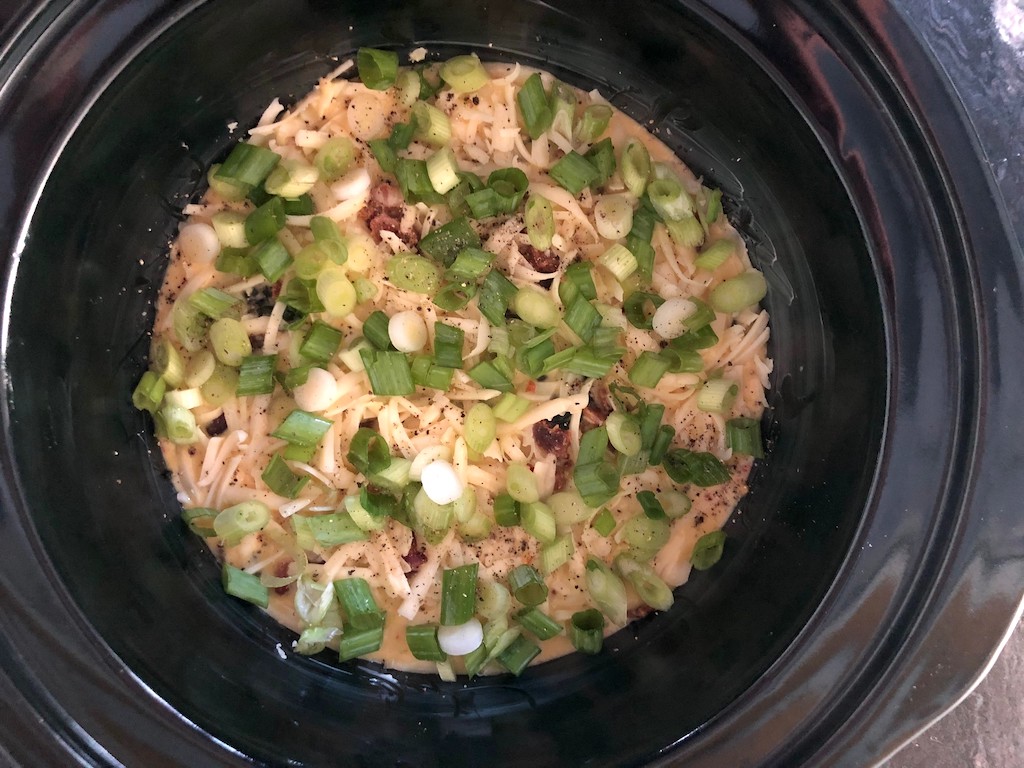 eggs and green onions in slow cooker 