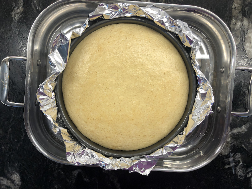 keto cheesecake in pan 