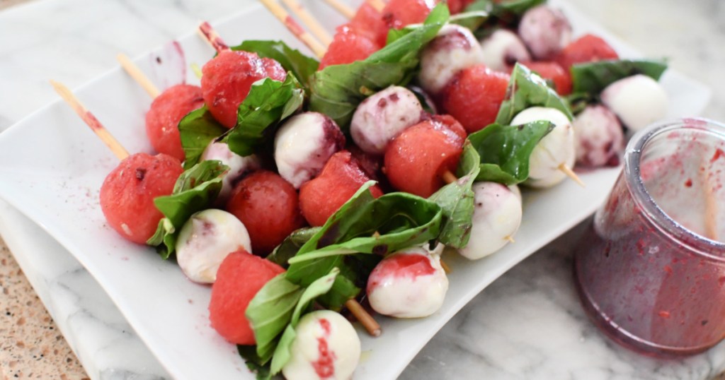 keto watermelon caprese on skewers