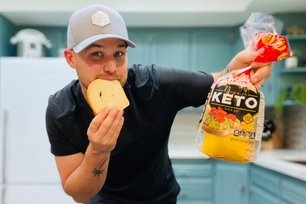man eating keto bread