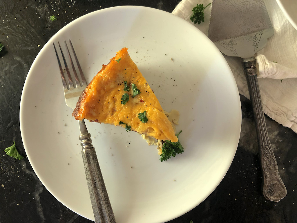 keto breakfast casserole slice on plate 