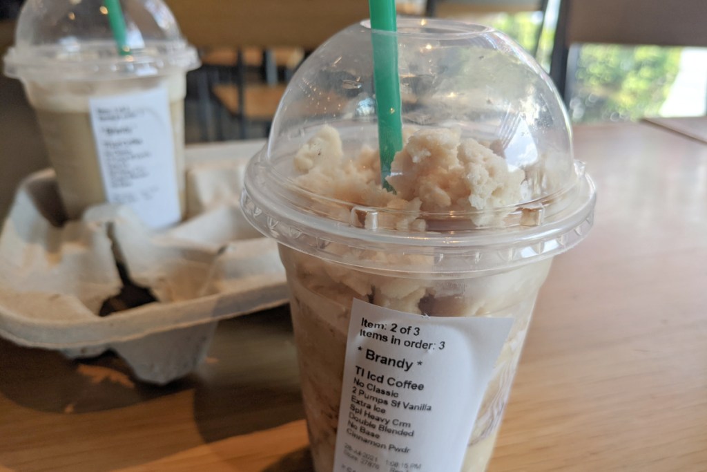 two keto Starbucks frappuccinos on counter