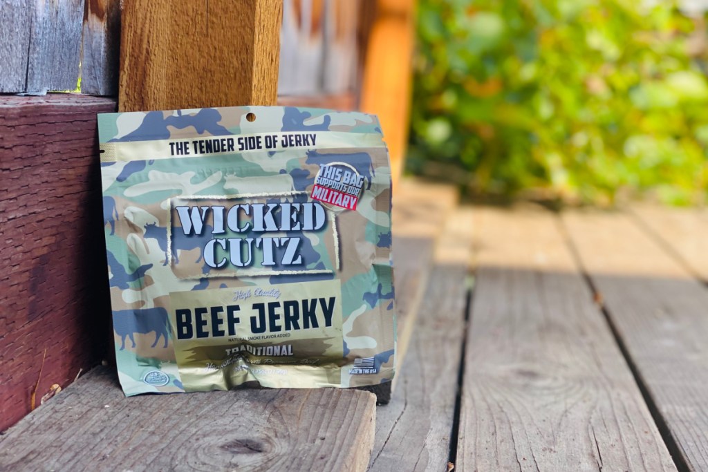 bag of wicked cutz beef jerky on deck