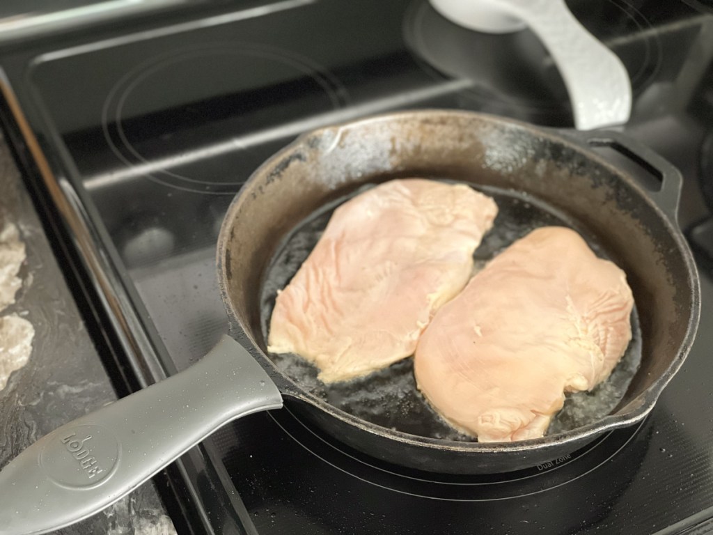 chicken breasts in skillet 