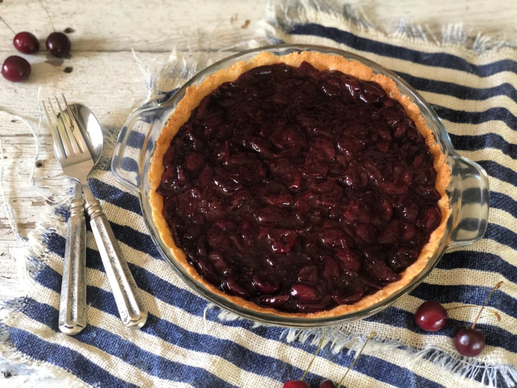 a keto cherry pie and silverware