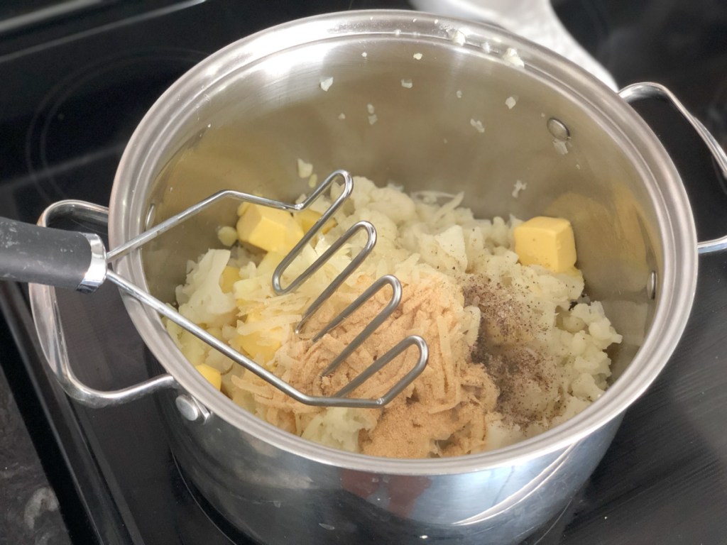 getting ready to mash low carb mashed potatoes 