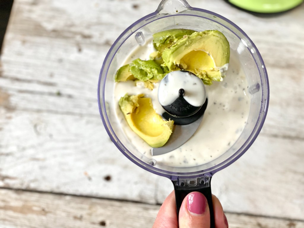 avocado with ranch in food processor for Naked Chicken Chalupa