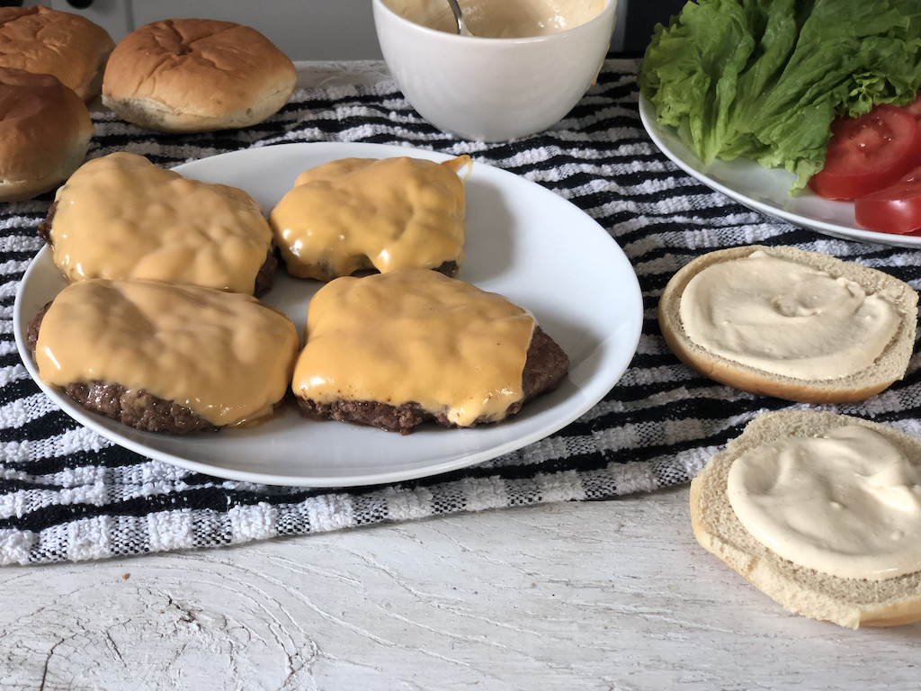 cheeseburgers on plate 